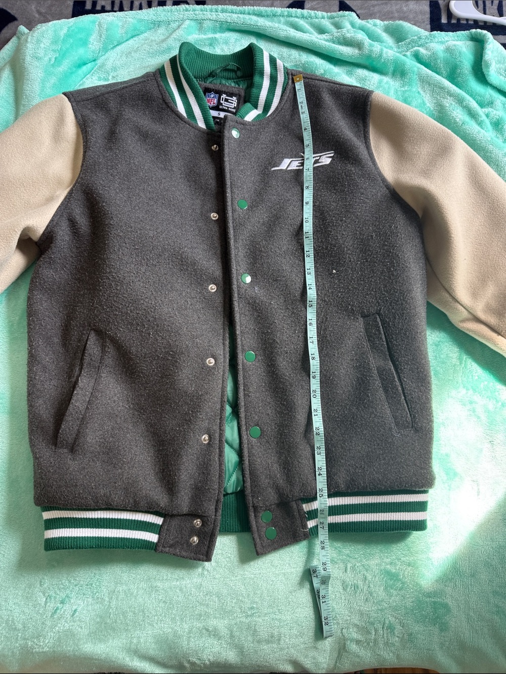 NFL New York Jacket - Gray with Cream Sleeves